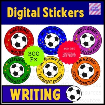 Preview of Digital Reward Merit Stickers - Google App / See Saw - Writing Soccer Theme