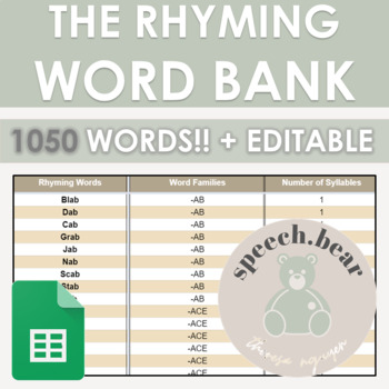 Preview of DIGITAL Rhyming Word Bank | 1000+ WORDS!