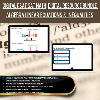 Preview of Digital SAT MATH High School BUNDLE Linear Equations & Inequalities Quiz Set