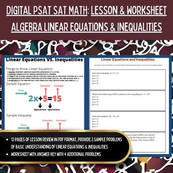 Preview of Digital SAT MATH High School Worksheet Algebra Linear Equations & Inequalities