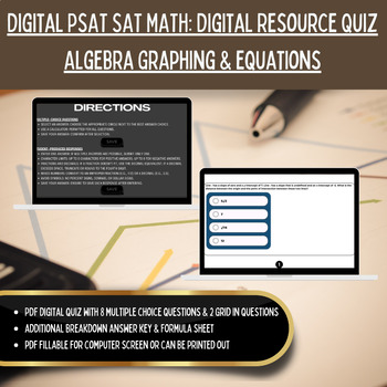 Preview of Digital SAT MATH High School Quiz Assessment Algebra Graphing & Equations