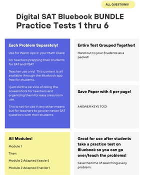 Preview of Digital SAT MATH Practice Tests 1 thru 6 All Bundled Together, All Modules!