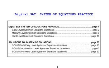 Preview of Digital SAT "System of Equations" Math Practice (easy, medium, hard level)