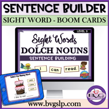Preview of Digital SENTENCE BUILDER Using Sight Words BOOM Cards | High Frequency - LEVEL 3