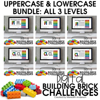 Preview of Digital STEM Activity: Building Bricks Alphabet Uppercase & Lowercase BUNDLE