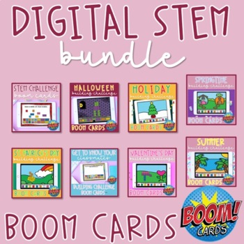 Preview of Digital STEM Building Challenge Boom Cards Year-Long BUNDLE | Distance Learning