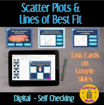 Preview of Digital Scatter Plot & Line of Best Fit Self-Checking Activity on Google Slides