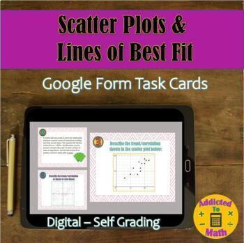 Preview of Digital Scatter Plots and Lines of Best Fit Google Form Task Cards