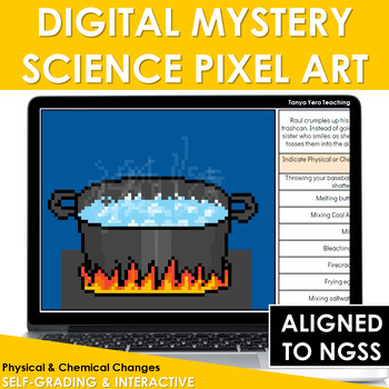 Preview of Digital Science Pixel Art Mystery Picture Physical and Chemical Changes Google