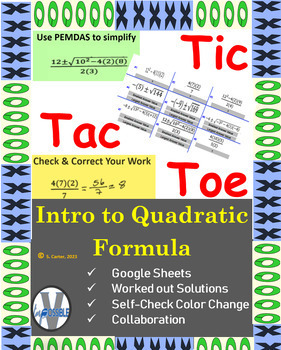 Preview of Digital Self-Check Tic Tac Toe Quadratic Formula & Plus Minus Intro/Remediation