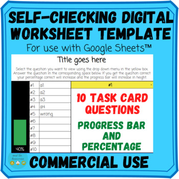 Preview of Digital Self-Checking 10 Question Template for Google Sheets | Progress Bar