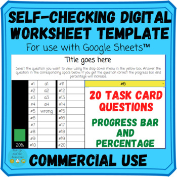 Preview of Digital Self-Checking 20 Question Template for Google Sheets | Progress Bar