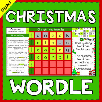 Preview of Digital Self Checking Christmas Wordle Games for google classroom