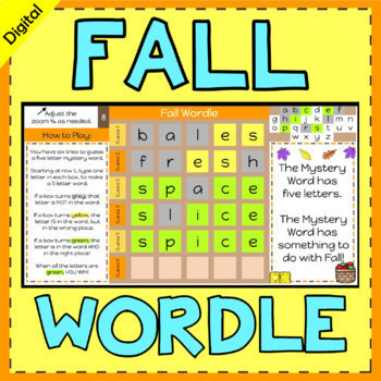 Preview of Digital Self-Checking Fall Wordle Games with fall vocabulary puzzles!