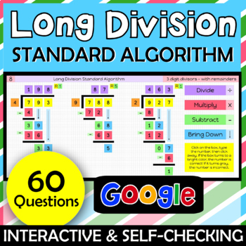 Preview of Digital Self-Checking Long Division Practice with color coded templates