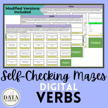 Preview of Digital Self Checking Maze Activity: Identifying Verbs (Google Sheets)