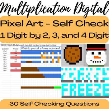 Preview of Digital Self Checking Multiplication 1 Digit by Multiple Digits Pixel Art 