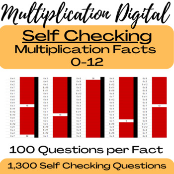 Preview of Digital - Self Checking Multiplication Facts - 1,300 Questions (0-12 Facts)