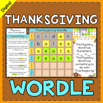 Preview of Digital Self Checking Thanksgiving Wordle Games for google classroom
