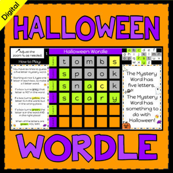 Preview of Digital Self Checking Wordle Games, Halloween wordle vocabulary puzzles!