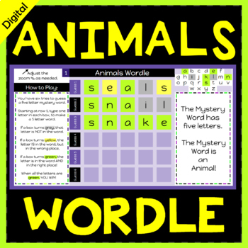 Preview of Digital Self Checking Wordle Games, animal themed
