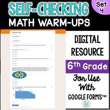 Preview of Digital Self-Grading and Self-Checking Math Warm-Ups or Morning Work 6th Grade