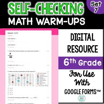 Preview of Digital Self-Grading and Self-Checking Math Warm-Ups or Morning Work 6th Grade