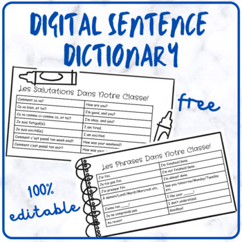 Preview of Digital Sentence Dictionary In French | FREEBIE