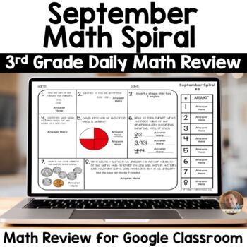 Preview of Digital September Math Spiral Review for Google Classroom: Daily Math 3rd Grade