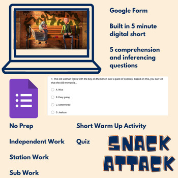 Preview of Digital Short (Snack Attack) with Questions - Independent Work / Small Group