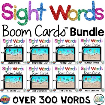 Preview of Digital Sight Word Practice Boom Card Games 1st Grade Reading Center Activities