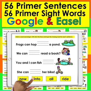 Digital Sight Word Sentences Google Slides Primer 56 Words with EASEL ACTIVITY