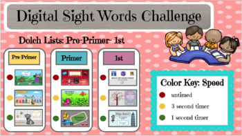 Preview of Digital Sight Words Challenge!! (Dolch Pre-Primer- 1st Grade) No PREP