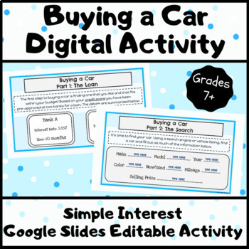 Preview of Digital Simple Interest- Buying a Car- Google Slides-Editable