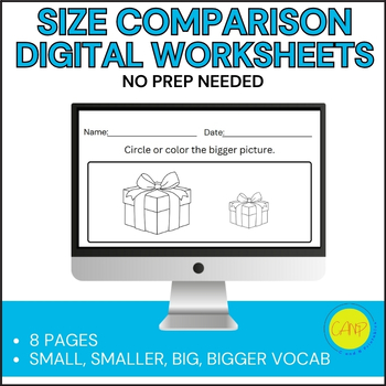 Preview of Digital Size Comparison Vocab Worksheets, Small, Big, Speech Therapy