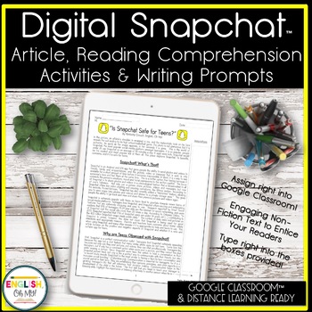 Preview of "Is Snapchat Safe for Teens?" Article, Reading Comprehension & Writing | DIGITAL