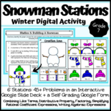 Digital Snowman Stations: Expressions Unit Review 7th grade math