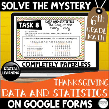 Preview of Digital Solve the Mystery | 6th Grade Data and Statistics | Thanksgiving