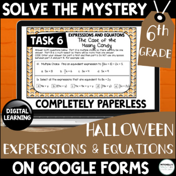 Preview of Digital Halloween Solve the Mystery 6th Grade Expressions and Equations
