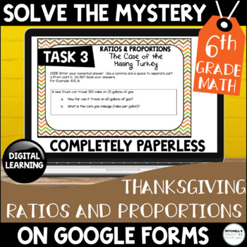 Preview of Digital Solve the Mystery | 6th Grade Ratios and Proportions | Thanksgiving
