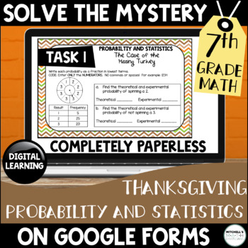 Preview of Digital Solve the Mystery 7th Grade Probability and Statistics for Thanksgiving