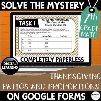 Preview of Digital Solve the Mystery 7th Grade Ratios and Proportions for Thanksgiving