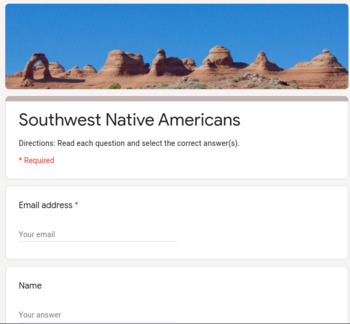 Preview of Digital Southwest Native Americans Assignment on Google Forms ( Self-Grading )