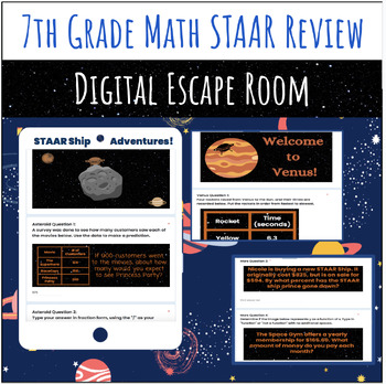 Preview of Digital Space Themed ESCAPE ROOM for 7th Grade Math STAAR Review