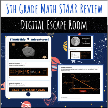 Preview of Digital Space Themed ESCAPE ROOM for 8th Grade Math STAAR Review