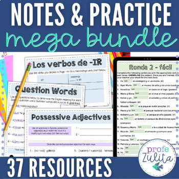 Preview of Spanish Guided Notes & Practice Grammar Worksheets BUNDLE