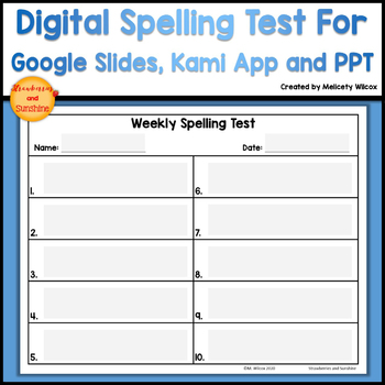 Preview of Digital Spelling Test Template 10 Spaces Google Slides, PDF, and Powerpoint