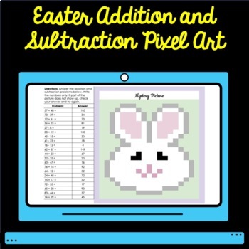 Preview of Digital Spring Easter Bunny Addition and Subtraction Pixel Art Mystery Picture