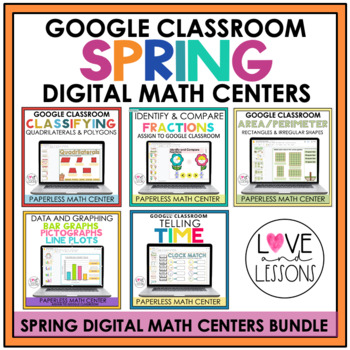 Preview of Digital Spring Math Centers Bundle / Google Classroom / Third Grade