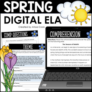 Preview of Digital Spring Reading Comprehension and ELA Activity | Google Classroom